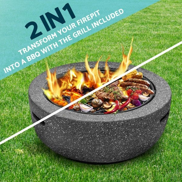 60cm Dark Grey Round Fire Pit Wood Burner & BBQ Grill Party Dining Garden Heater - LoopsDirect