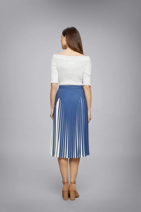 Rumour London Penelope azure blue pleated two-tone midi skirt