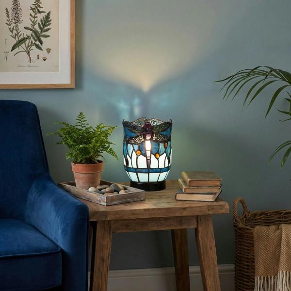 Classic Dragonfly Tiffany Uplighter Lamp in Midnight and Sky Blue Image 6