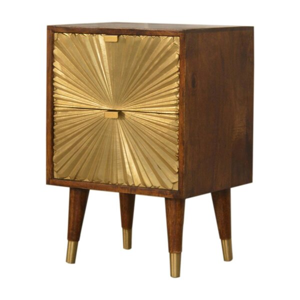 Wyld Haus Merano Mango Wood Gold Bedside 2 Drawers