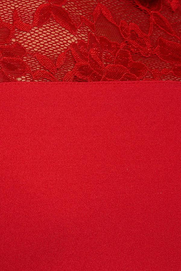Lace Detail Bodycon Collar Midi Dress - Red DR960