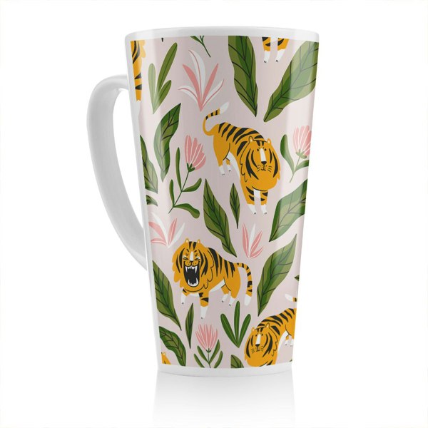 Benjamin Tate Design Cute tigers and tropical leaves and flowers Designer Latte Mug