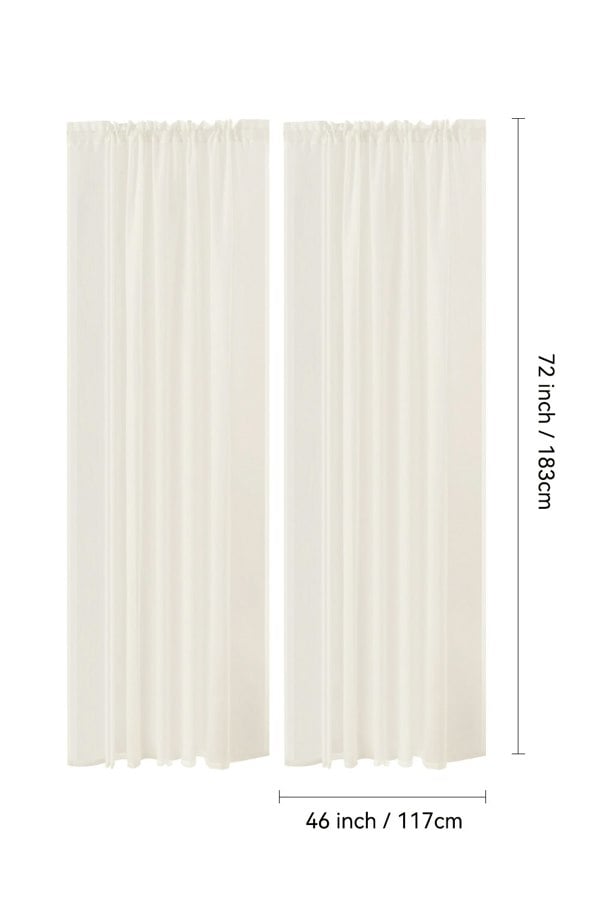 Living and Home 2 Panels Ivory White Rod Pocket Voile Panel Sheer Curtains for Bedroom Living Room, 183cm L x 117cm W