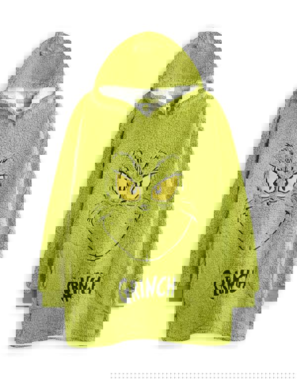 The Grinch Unisex Kids Green Embroided Face Blanket Hoodie (One Size)