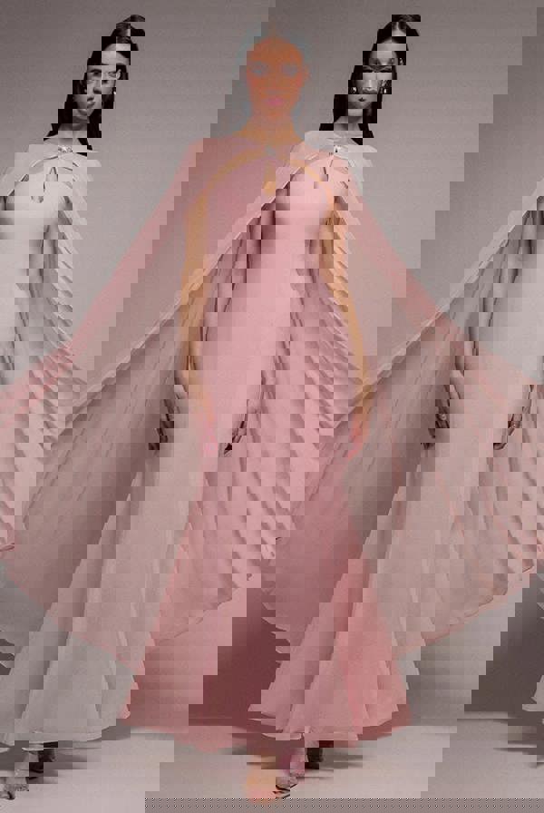 Multiway Cape Chiffon With Embellished Trim Maxi Dress - Blush Pink DR4924