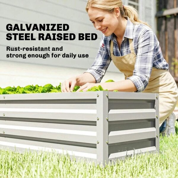 Bobobiy Small Greenhouse with Raised Garden Bed, Galvanised Walk-in Greenhouse with Roll Up Windows, 141 x 141 x 190 cm, White