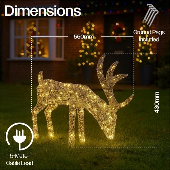 Scotts of Stow Xmas Haus FloorStanding 43CM High Silver LED Christmas Holiday Festive Reindeer