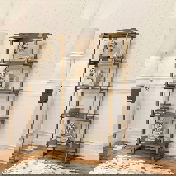 Dorel Home Camila 5 Shelf Bookcase Graphite Grey / Golden