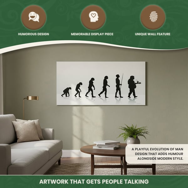 Large ‘Evolution of Man’ Canvas Print in Black and White, Stretched Canvas on Wooden Frame, 100cm Wide x 50cm High