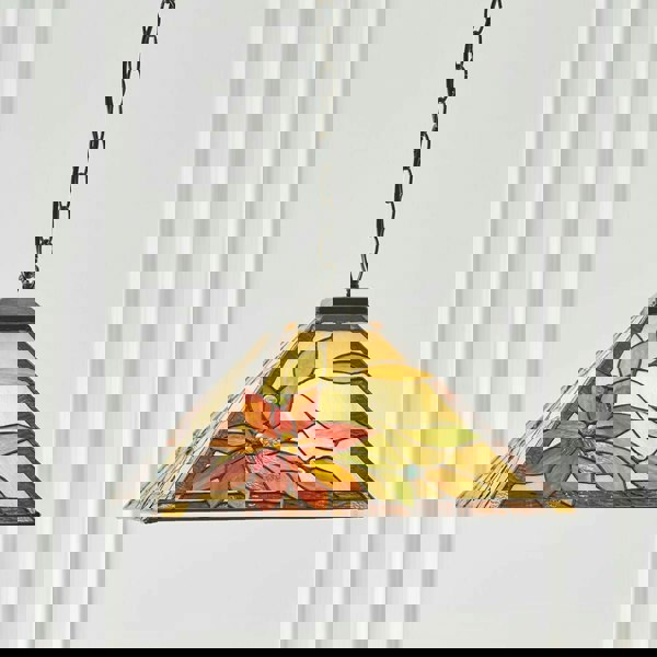 Tiffany Glass Hanging Ceiling Pendant Light Bronze & Square Flower Shade i00131 Loops