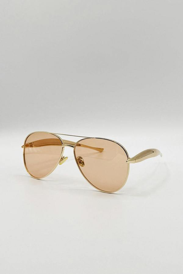 SVNX Metal Aviator Sunglasses With Chunky Arm