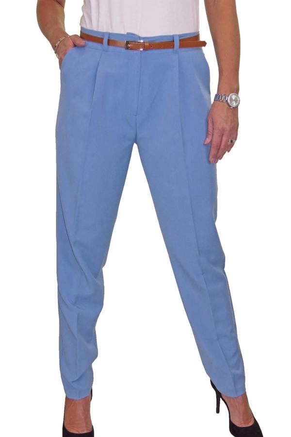 Paulo Due Women's Tapered Leg Smart Belted Trouser Pale Blue