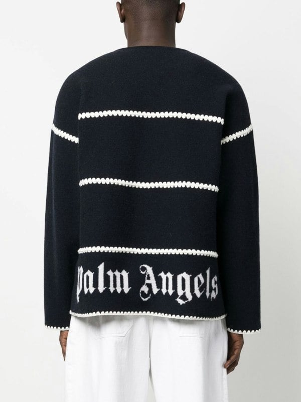 Palm Angels Monogram Striped Sweater Navy Blue - Supplied FashionPALM ANGELS