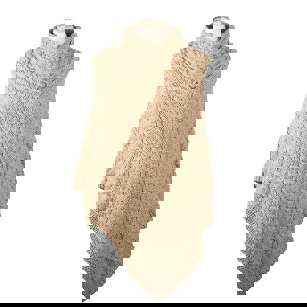 Aran Cable Button Shawl Neck Poncho - Cozy Knitwear for Women