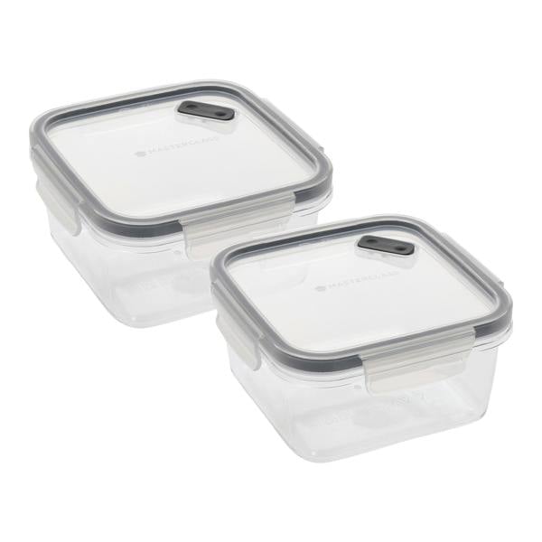 MasterClass Eco-Snap 1.4 Litre Recycled Food Container Set, Set of 2 Rectangular Plastic Food Storage Boxes