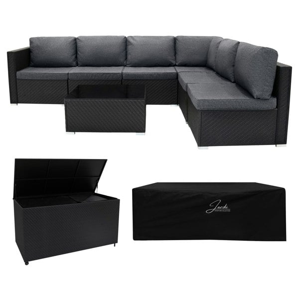 Jardi Serafina Rattan Modular 7 Piece Furniture Set & 700L Storage Box - Black