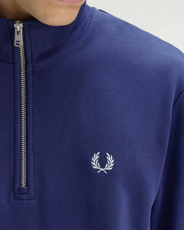 Fred Perry Mens Half Zip Sweatshirt - French Navy/Dusky Blue/Dusky Blue 93B | CHO | Designer Mens Sweatshirts