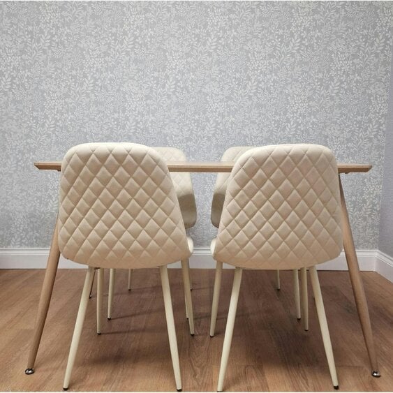 Kosy Koala Modern Wood Effect Dining Table Set With 4 Cream Gem Pattern Chairs Dining Room Furniture