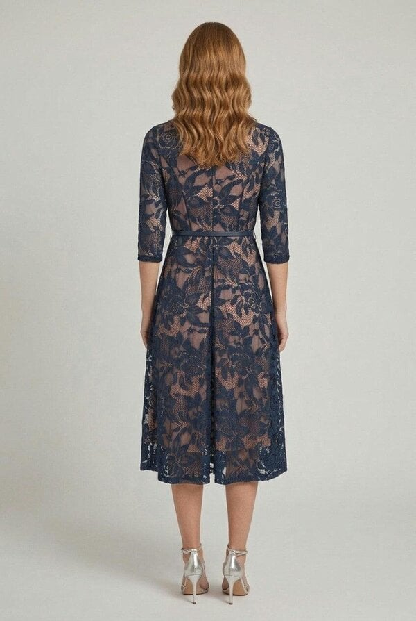 Izabel London Floral Mesh Layered Midi Skater Dress