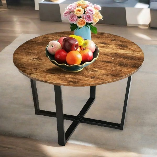 Rafaelo Mobilia Industrial 80CM Round Coffee Table Rustic Brown