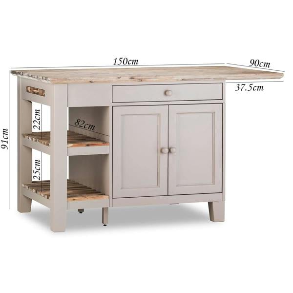 Statement Furniture Florence Kitchen Island with Cupboard and Shelves