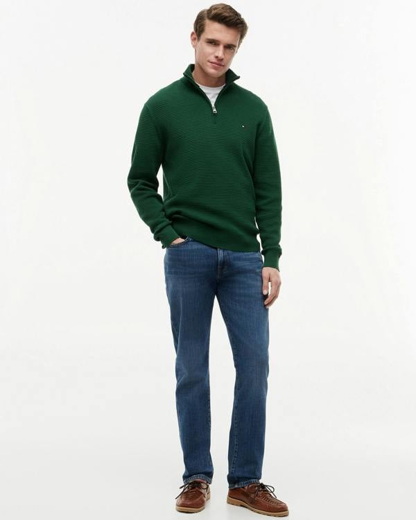 Tommy Hilfiger Seasonal Structure 1/4 Zip Mens Mock Neck Sweatshirt - Street Green