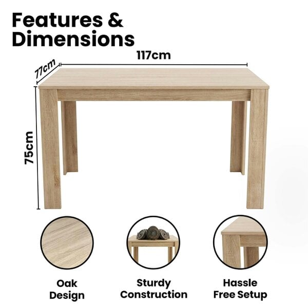 Kosy Koala Rectangular Dining Table Set with 4 Beige Velvet Chairs & Bench,Light Wood-Effect,117cm