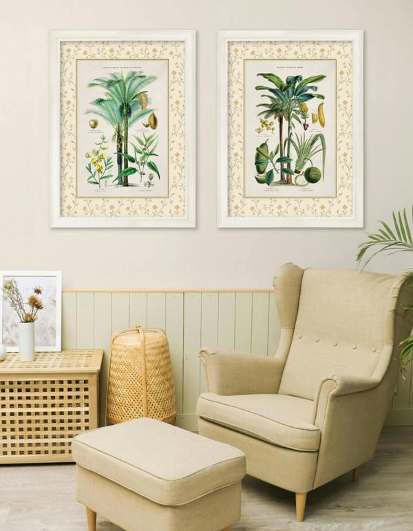 Exceptional Art c.1877 Plants Used as Food and Clothing with Floral Mount - Cream Hurstwood Frame