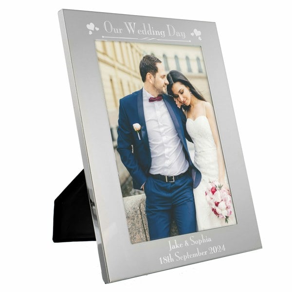 Personalised Memento Company Personalised Silver 5x7 Decorative Our Wedding Day Photo Frame