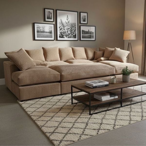 Snug Furniture Large Fibre Seat U-Shaped Double Sofa with Extra-Wide Footstool