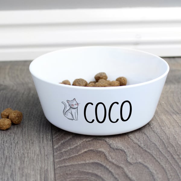 Personalised Memento Company Personalised Scribble Cat Plastic Cat Bowl