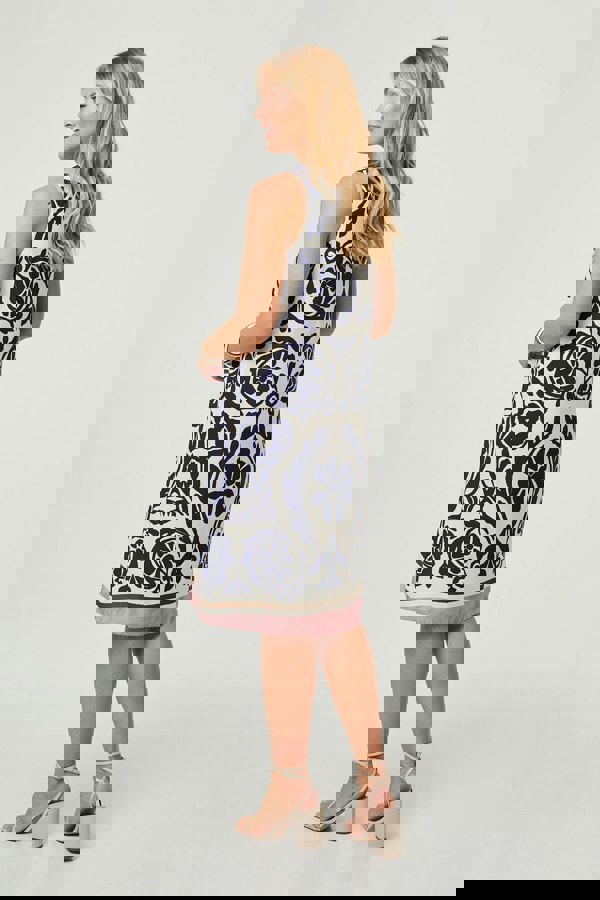Navy | Printed Sleeveless Midi Shift Dress
