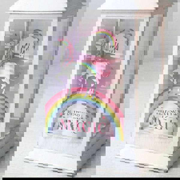 Personalised Memento Company Personalised Unicorn Frost White Lantern