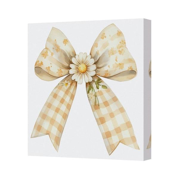 Benjamin Tate Design Contemporary Canvas Wall Art Bow Daisy Print In Neutral Tones UK Handmade