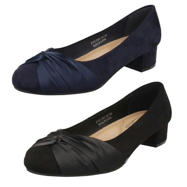 Spot On Ladies Spot On Block Heel Wide Fit Formal Satin Bow Court Shoes  F90150