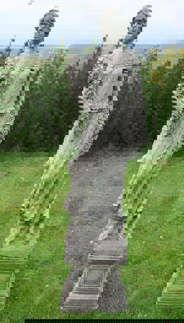 Large Conservatory Female Statue with Rose Bouquet on a Plinth