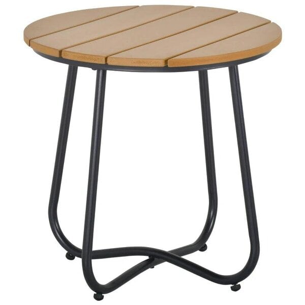 Bobobiy Round Outdoor Side Table Adjustable Leg Pads Garden Table 49 x 49 x 48 cm Natural Wood & Black