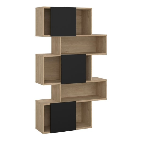 Furniture To Go Maze Asymmetrical Bookcase with 3 Doors in Jackson Hickory and Black