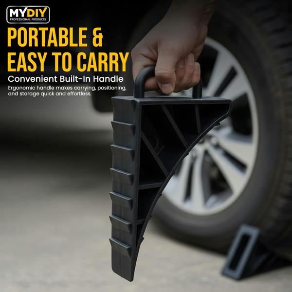 MY DIY PROFESSIONAL PRODUCTS MY DIY Wheel Chock 2-Piece Set - Heavy Duty Anti-Slip Wheel Chocks with & Easy-Grip Handle for Cars, Caravans & Trailers