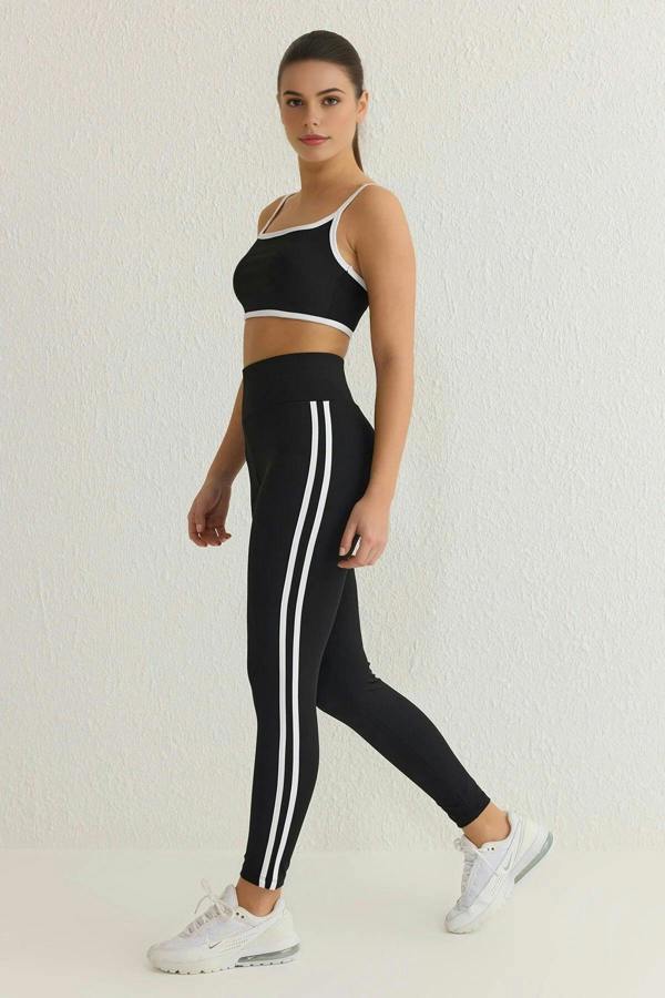 WOVCOR Full-Length Shaping Knit Sports Leggings with Stripe Detail