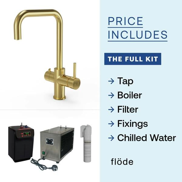 Flode Kyld 4 in 1 Instant Boiling & Cold Water Tap with Filtered Chilled Water | Brushed Brass Finish