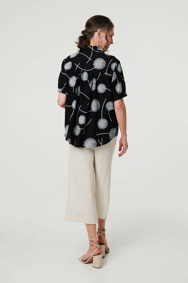 Black | Printed 1/2 Sleeve Button-Up Shirt
