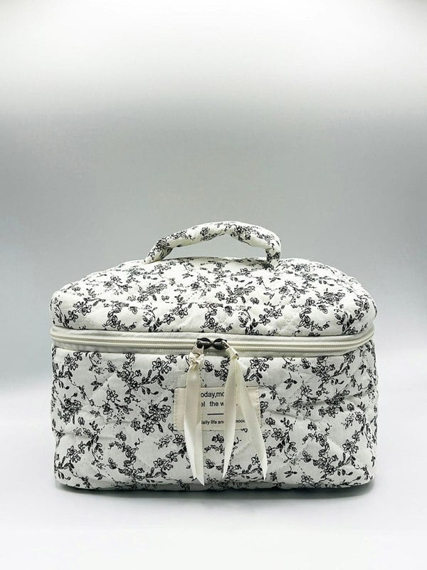 SVNX Floral Costmetic Tolietry Bag In Black White