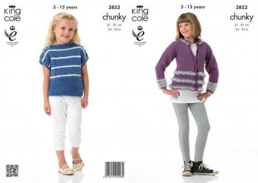 King Cole Big Value Knitting Pattern 3853, Tops, Cardigans for Kids, 24 - 32 Inches - Easy