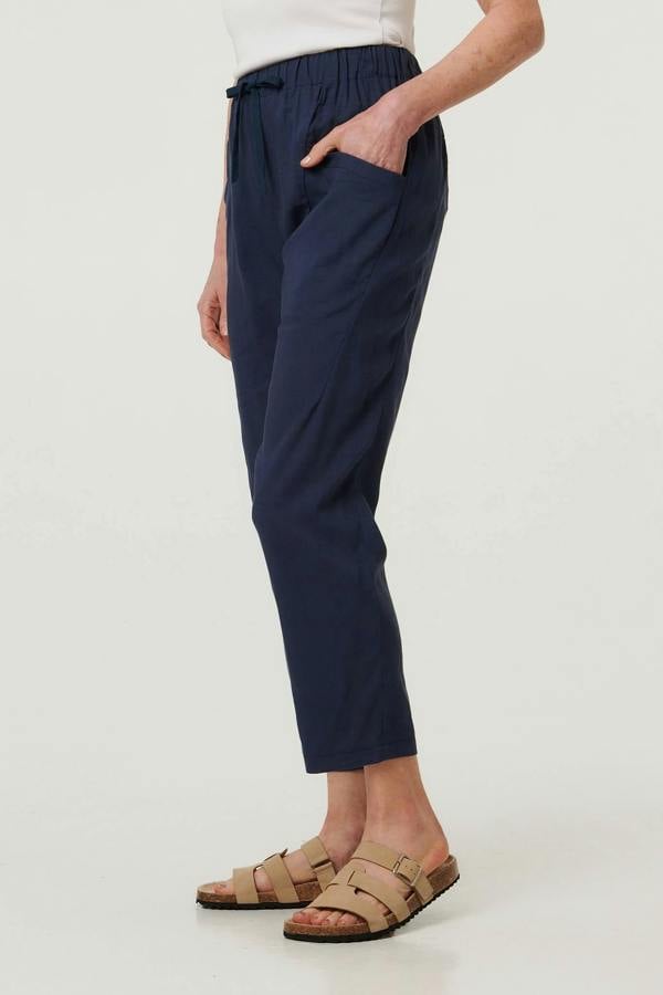 Blue | Drawstring Tie Front Relaxed Trousers