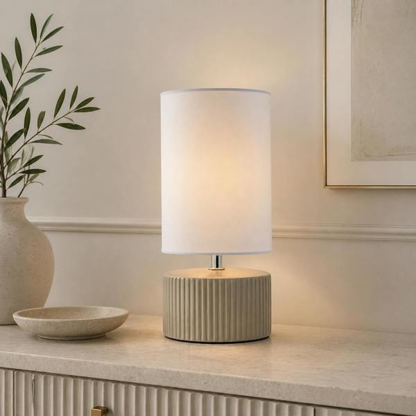 Linden Taupe Ribbed Ceramic Table Lamp