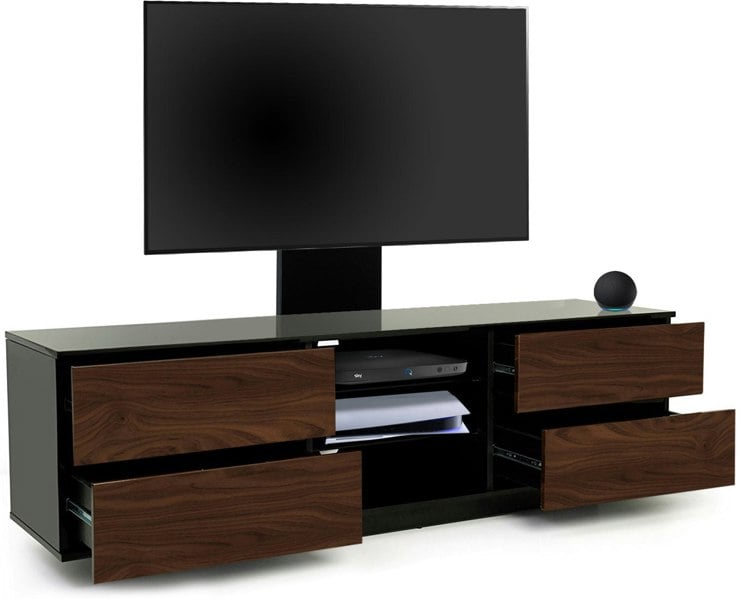 Centurion Supports AVITUS Gloss Black with 4-Walnut Drawers for up to 65" LED/LCD/Plasma TV Stand with Mounting Arm