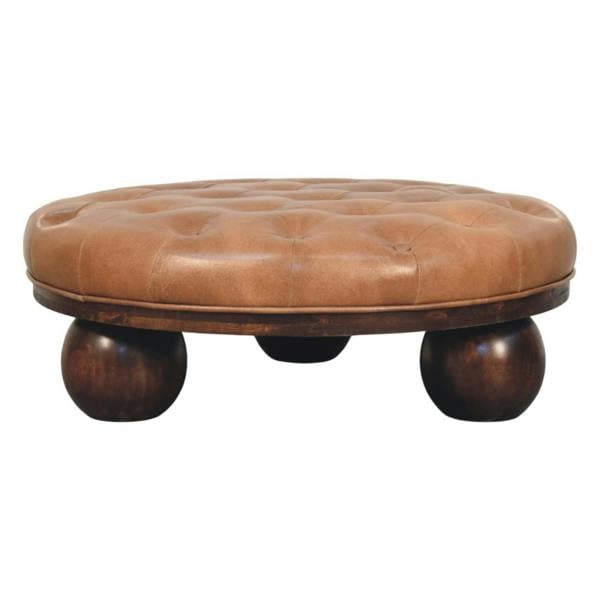 Artisan Furniture Solid mango wood Sfera Coffee Table,leather tufted top