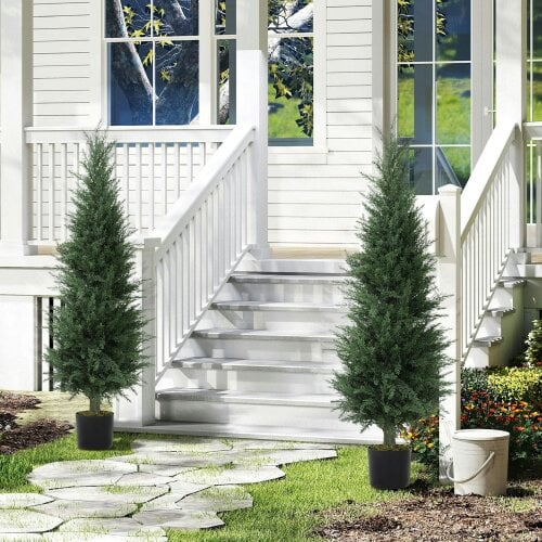 Wyld Haus Fiba Set Of 2 Artificial Cypress Style Trees In Green For Decorative Placement