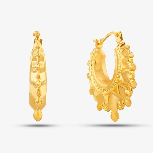 T. H. Baker 9ct Yellow Gold Fancy Patterned Creole Earrings UER103Y